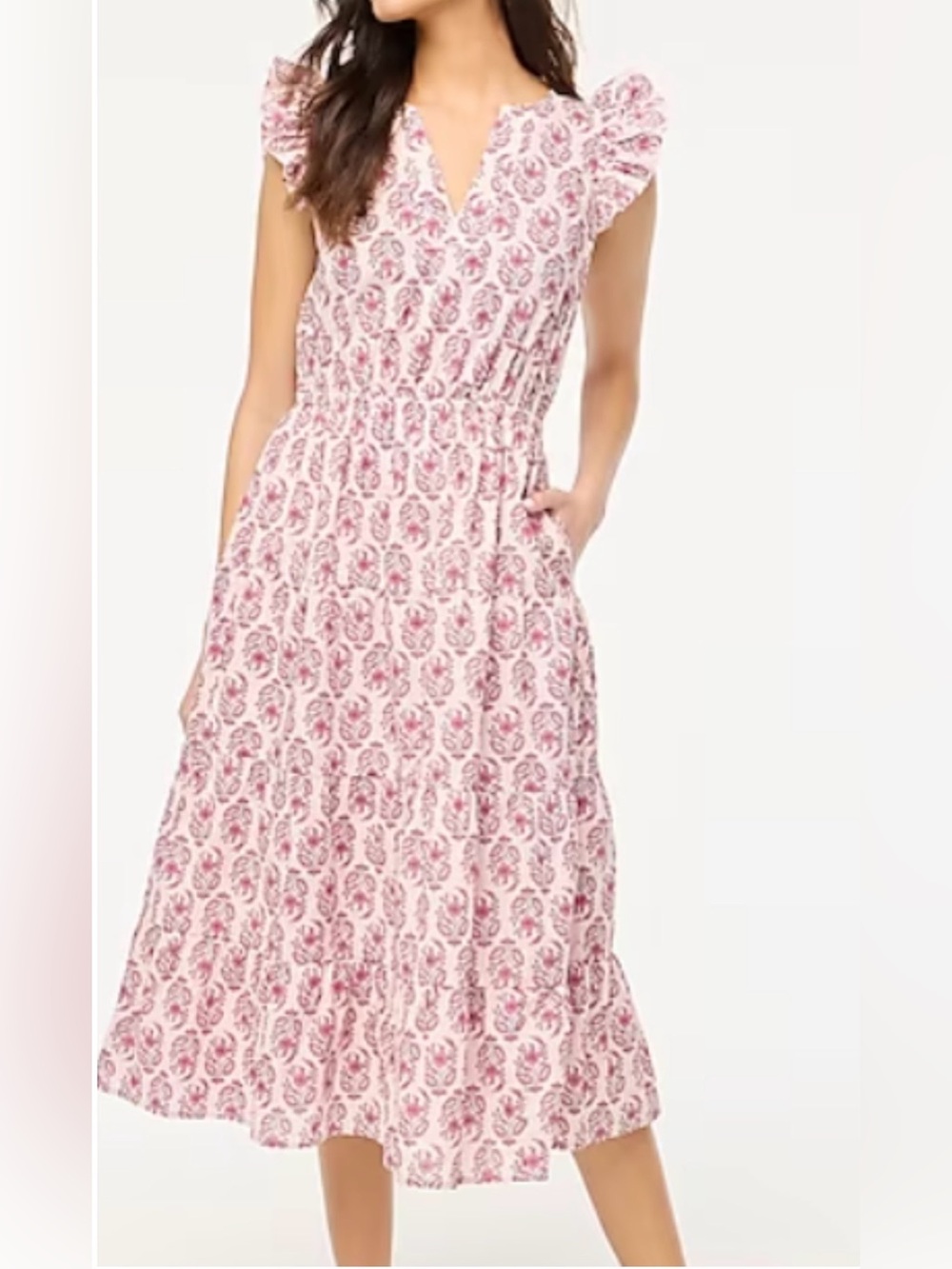 J. Crew Pink and Blue Floral Midi Dress